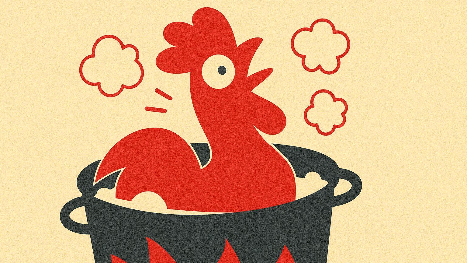 Der rote ESG-Hahn im Kochtopf als Bild für das Ende der ESGen