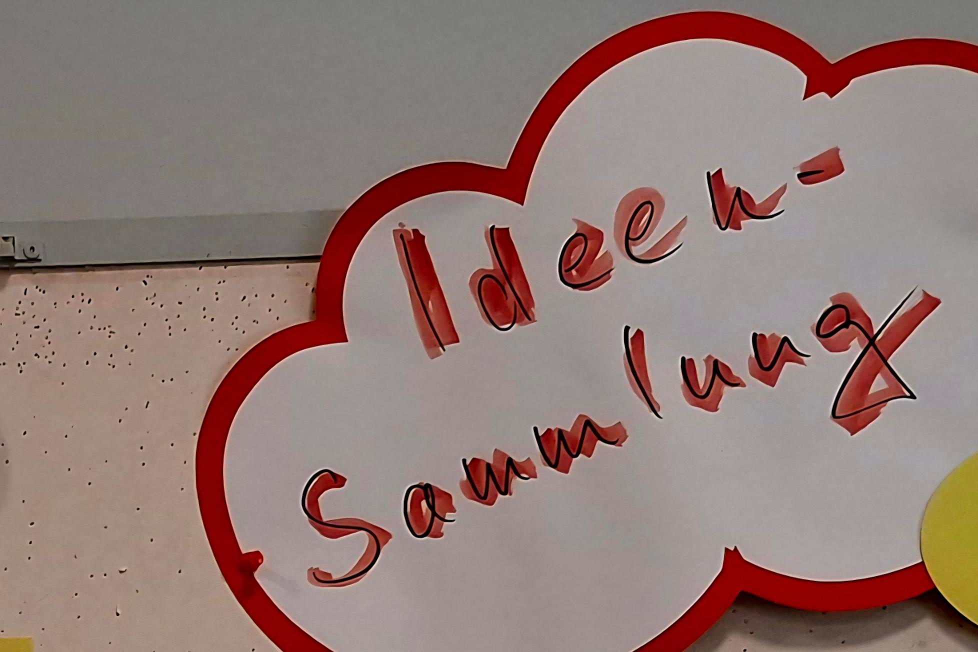 Schriftzug Ideensammlung auf Pinwand