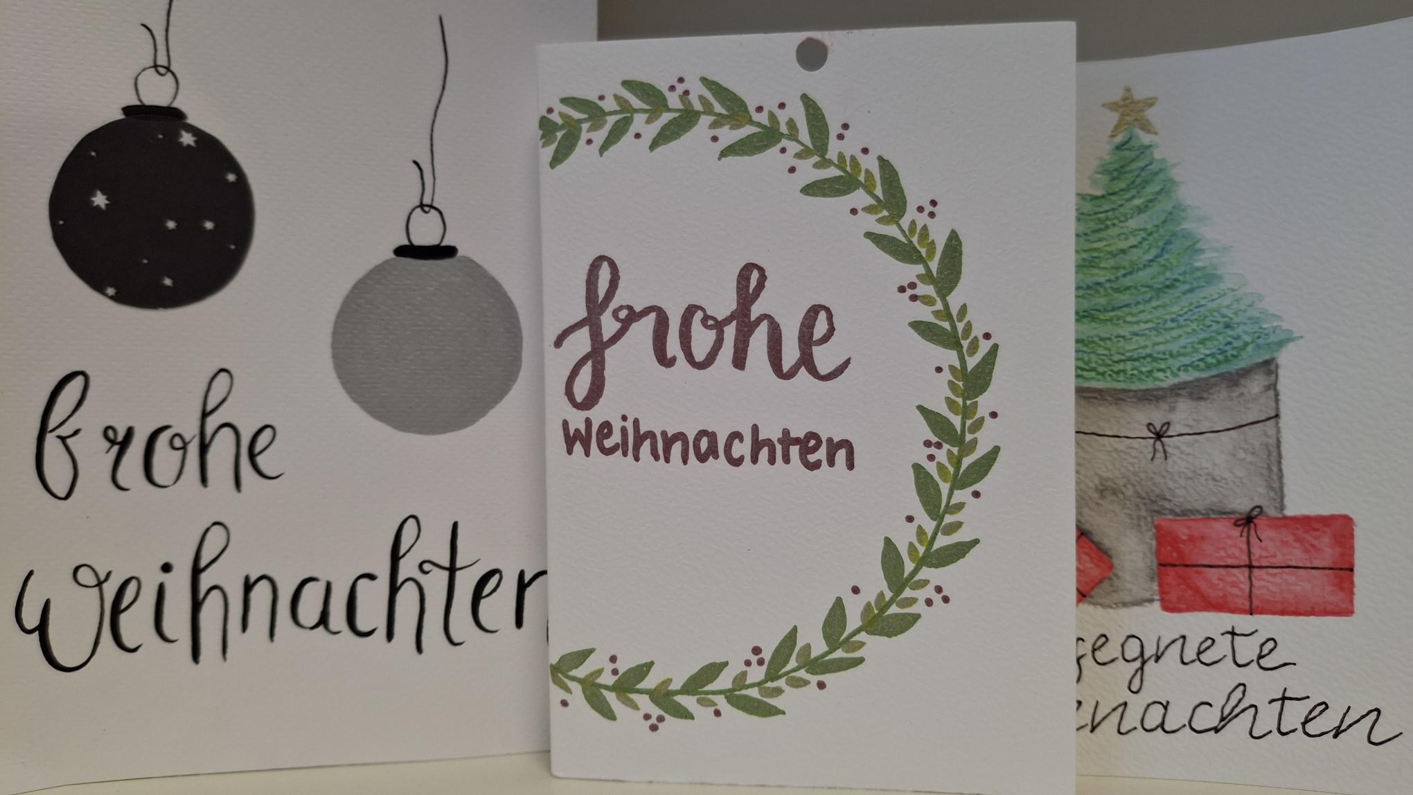 verschiedene selbstgebastelte Weihnachtskarten